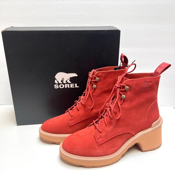 Sorel Shoes - Sorel Womens Hi-Line Heel Lace Warp Red Tawny Buff Waterproof Boot
